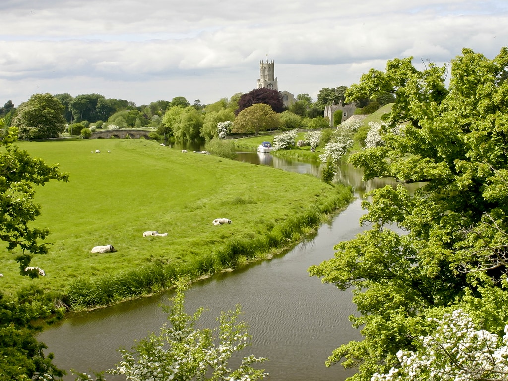 The Nene River and Fotheringhay Church